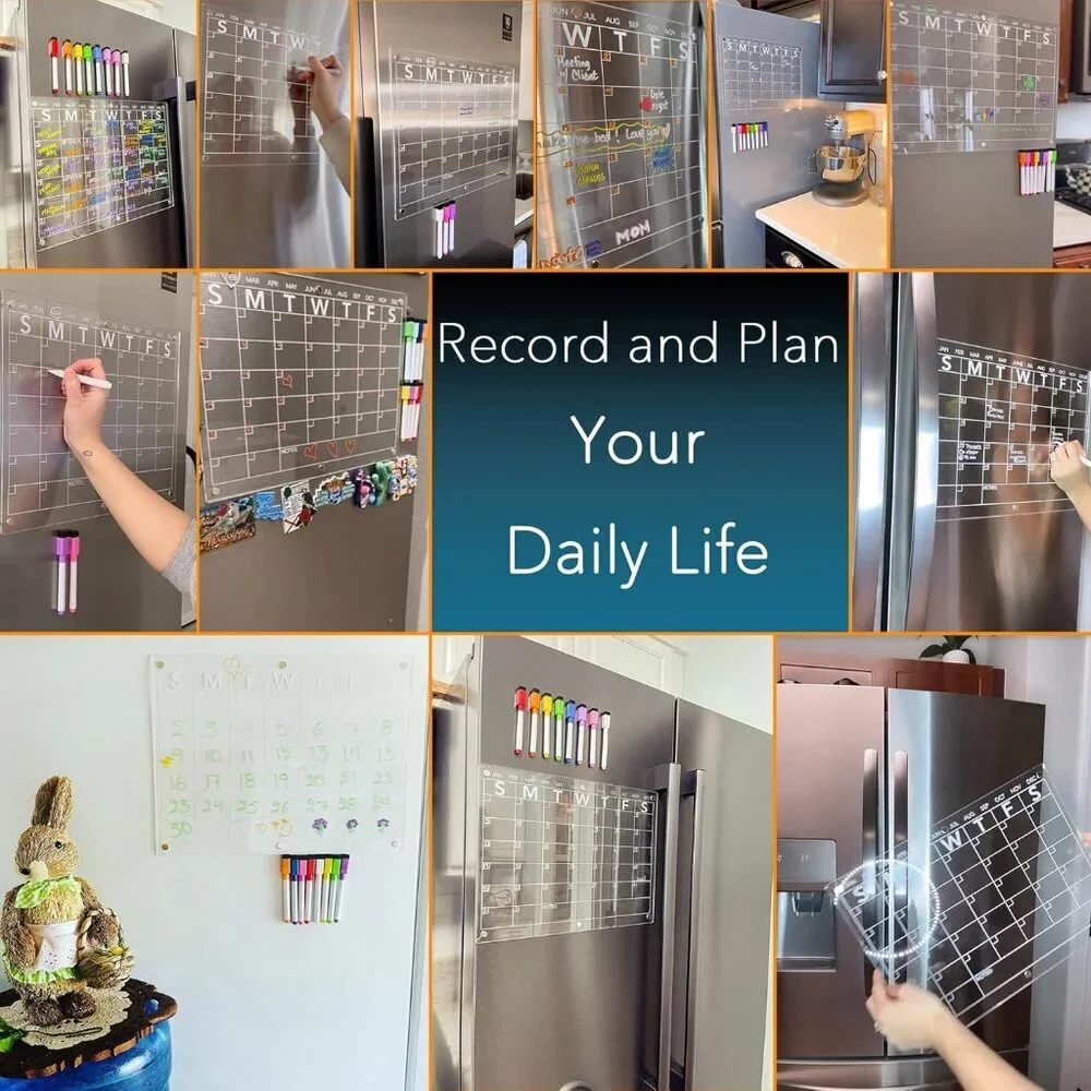 Clear Acrylic Magnetic Calendar with Dry Erase Markers - Perfect for Fridge!